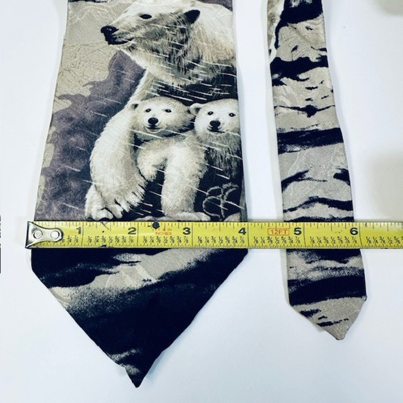 Endangered Species Men's Neck Tie Artic Polar Bears, Blk/White/Blu 100% Silk USA - Picture 8 of 14